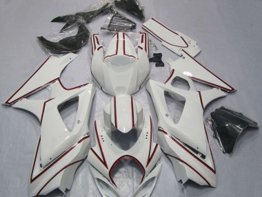 Best 2007-2008 Suzuki GSXR 1000 Motorcycle Fairings - White with Red Pinstripe UK