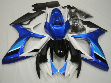 Best 2006-2007 Suzuki GSXR 600 / GSXR 750 Motorcycle Fairing - White Blue Glossy Black Stripe UK
