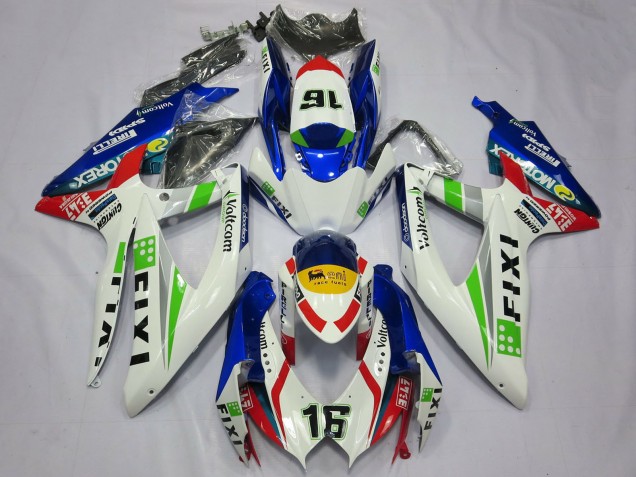 2008-2010 Suzuki GSXR 600 / GSXR 750 Motorcycle Fairings - White Blue Green Yellow Red Fixi 16 UK