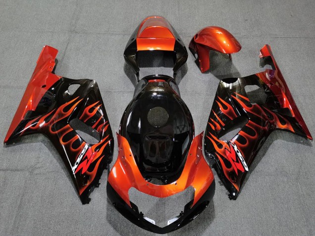 2001-2003 Suzuki GSXR 600 / GSXR 750 Motorcycle Fairings - Glossy Black Orange Flame UK