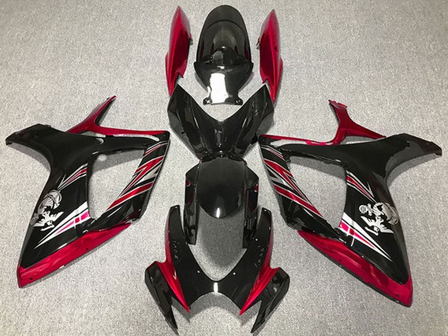 2006-2007 Suzuki GSXR 600 / GSXR 750 Motorcycle Fairing - Red Glossy Black UK