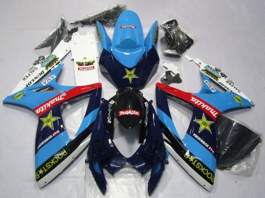Best 2006-2007 Suzuki GSXR 600 / GSXR 750 Motorcycle Fairings - Blue White Red Glossy Black Rockstar UK