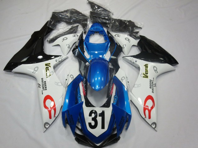 2011-2024 Suzuki GSXR 600 / GSXR 750 Motorcycle Fairings - White Blue Glossy Black Vesrah 31 UK