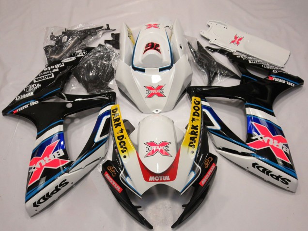 2006-2007 Suzuki GSXR 600 / GSXR 750 Motorcycle Fairings - White Red Blue Yellow Dark Dog X 76 BRUX UK