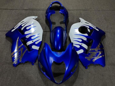 Best 1996-2007 Suzuki GSXR 1300 Motorcycle Fairings - White Blue Flame UK