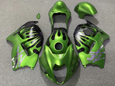 Best 1996-2007 Suzuki GSXR 1300 Motorcycle Fairings - Green Black Flame UK