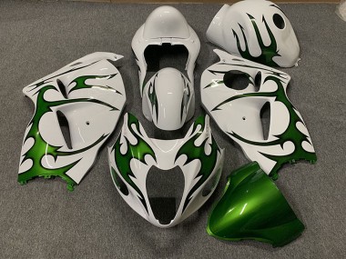 Best 1996-2007 Suzuki GSXR 1300 Motorcycle Fairings - White Green Flame UK