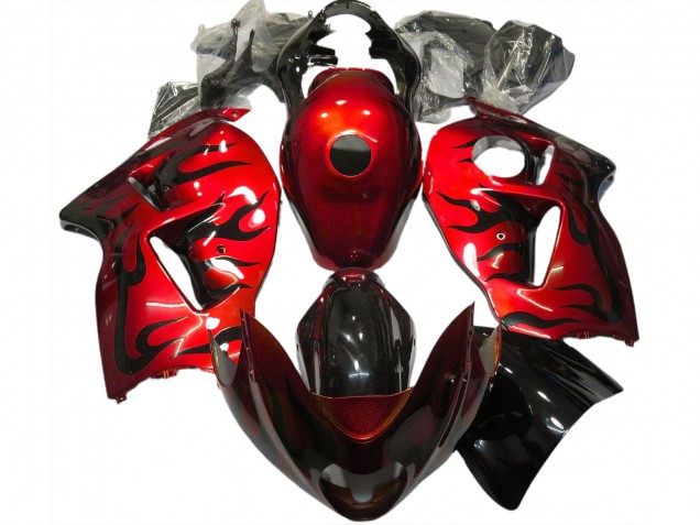 1996-2007 Suzuki GSXR 1300 Motorcycle Fairings - Red Black Flame UK