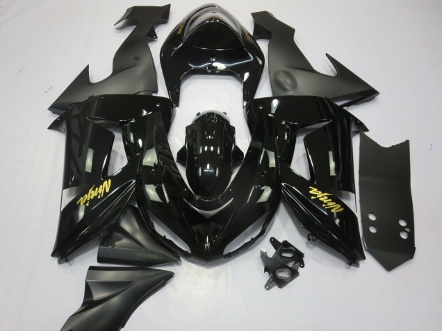 2006-2007 Kawasaki ZX10R Motorcycle Fairings - Glossy Black Matte Black and Gold UK