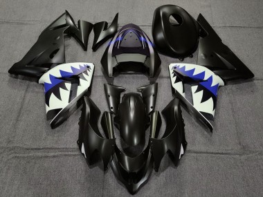 Best 2004-2005 Kawasaki ZX10R Motorcycle Fairings - Matte Black and Dark Blue Shark UK