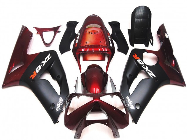 2003-2004 Kawasaki ZX6R Motorcycle Fairings - Maroon Red Matte Black UK