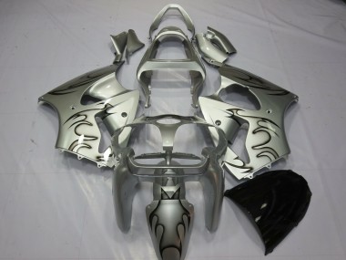 Best 2000-2002 Kawasaki ZX6R Motorcycle Fairings - Silver Black Flame UK