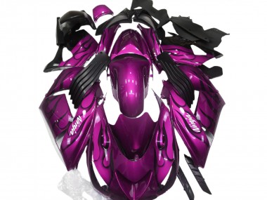 Best 2006-2011 Kawasaki ZX14R Motorcycle Fairing - Purple Black Flame White Ninja UK