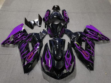 Best 2006-2011 Kawasaki ZX14R Motorcycle Fairings - Glossy Black Purple Flame UK