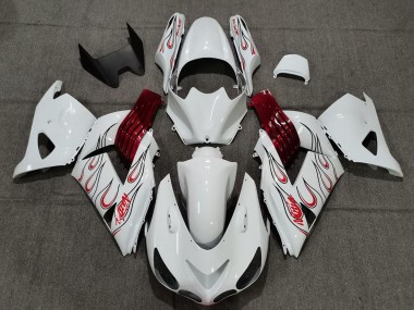 Best 2006-2011 Kawasaki ZX14R Motorcycle Fairings - White Red Flame UK
