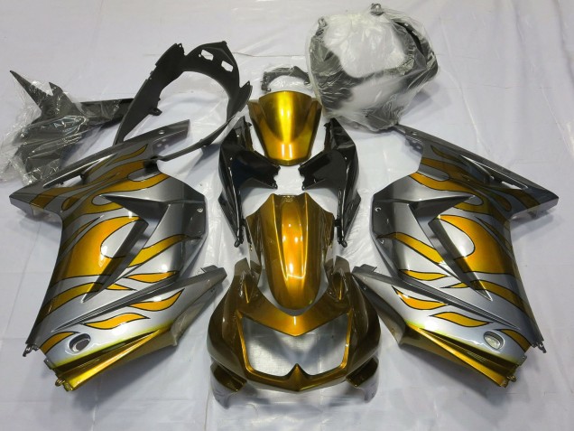 2008-2012 Kawasaki Ninja 250 Motorcycle Fairings - Silver Gold Flame UK