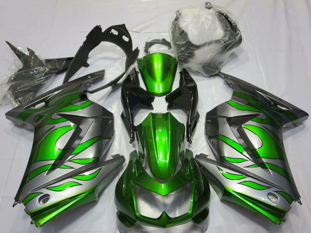 2008-2012 Kawasaki Ninja 250 Motorcycle Fairings - Silver Green Flame UK