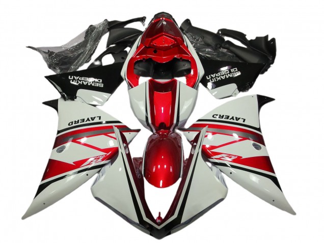 2012-2014 Yamaha R1 Motorcycle Fairings - White Red Black Layerd Semakin Didepan UK