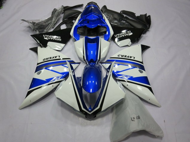 2012-2014 Yamaha R1 Motorcycle Fairings - White Blue Black Layerd Semakin Didepan UK