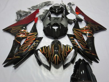 Best 2008-2016 Yamaha R6 Motorcycle Fairings - Red Glossy Black Gold Flame UK