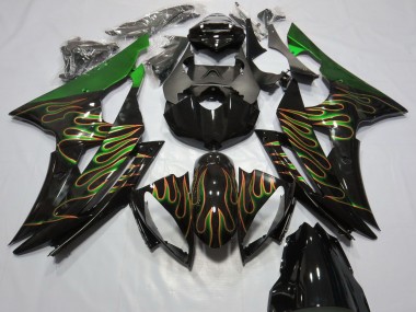 Best 2008-2016 Yamaha R6 Motorcycle Fairings - Green Glossy Black Gold Flame UK