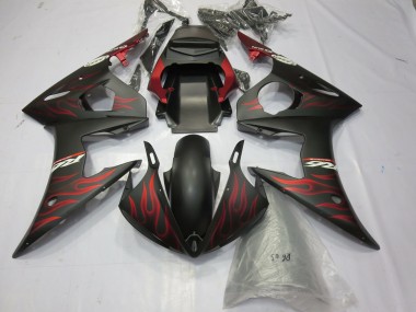 Best 2003-2004 Yamaha R6 Motorcycle Fairings - Matte Black Red Flame UK