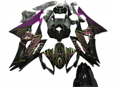 Best 2008-2016 Yamaha R6 Motorcycle Fairings - Purple Glossy Black Gold Flame UK