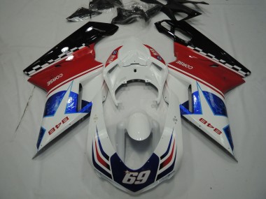 Best 2007-2014 Ducati 848 Motorcycle Fairings - White Red Blue Glossy Black Corse 69 UK