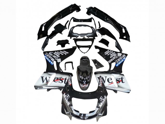 1998-2003 Kawasaki ZZR600 Motorcycle Fairings - Glossy Black White West UK