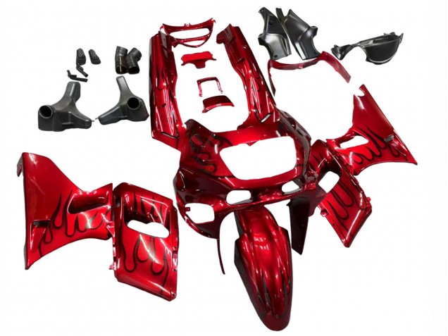 1993-2007 Kawasaki ZZR400 Motorcycle Fairings - Red Black Flame UK