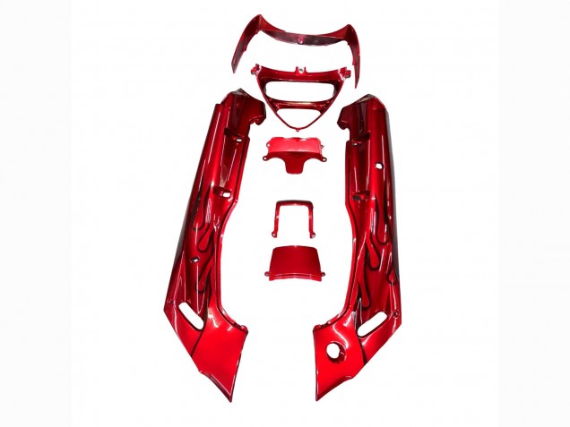 1998-2003 Kawasaki ZZR600 Motorcycle Fairings - Red with Black Flame UK