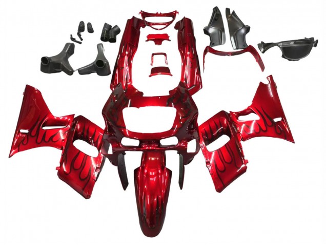 1998-2003 Kawasaki ZZR600 Motorcycle Fairings - Red with Black Flame UK