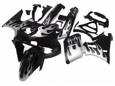 Best 1998-2003 Kawasaki ZZR600 Motorcycle Fairings - Glossy Black Silver Flame UK