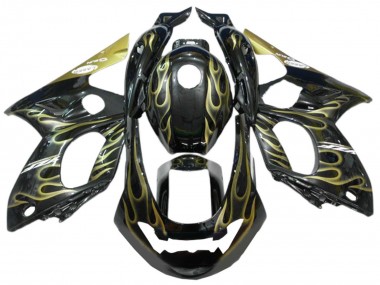 Best 1996-2007 Yamaha YZF600R Thundercat Motorcycle Fairings - Black with Gold Flame UK
