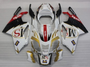 Best 2003-2006 Aprilia RSV1000 Motorcycle Fairings - White Gold Red Black UK