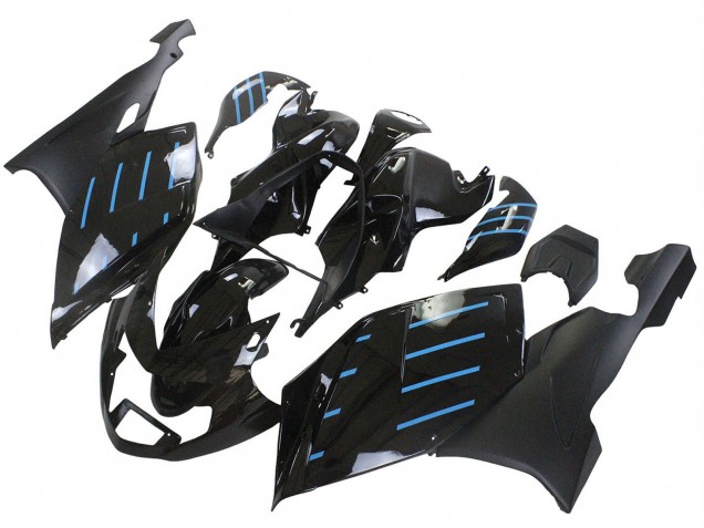 2005-2010 BMW K1200S Motorcycle Fairings - Glossy Black Matte Black Blue Lines UK