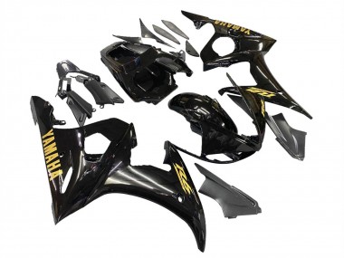 Best 2003-2004 Yamaha YZF R6 Motorcycle Fairings - Glossy Black Gold Decals UK