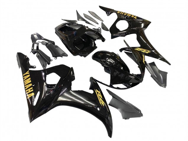 2003-2004 Yamaha YZF R6 Motorcycle Fairings - Glossy Black Gold Decals UK