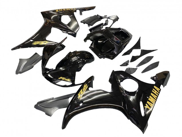 2003-2004 Yamaha YZF R6 Motorcycle Fairings - Glossy Black Gold Decals UK