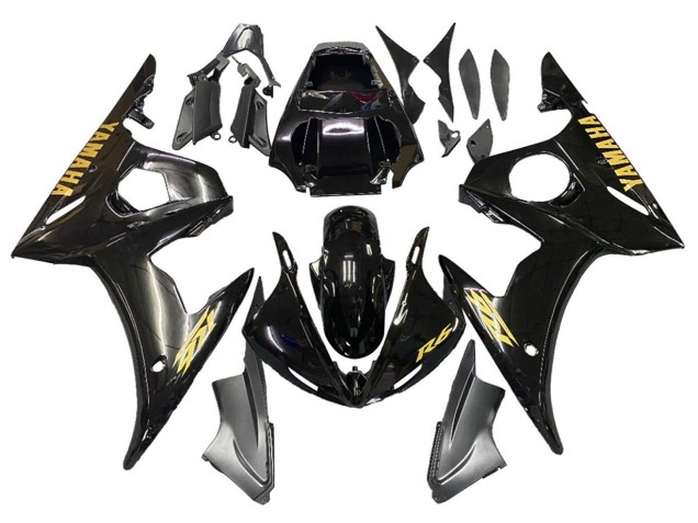2003-2004 Yamaha YZF R6 Motorcycle Fairings - Glossy Black Gold Decals UK