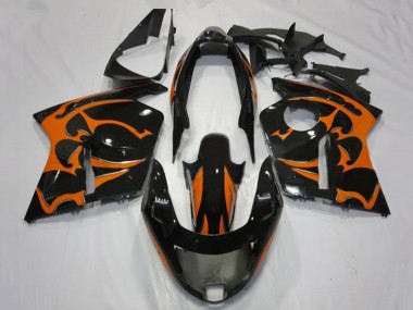 Best 1996-2007 Honda CBR1100XX Blackbird Motorcycle Fairings - Glossy Black Orange Flame UK