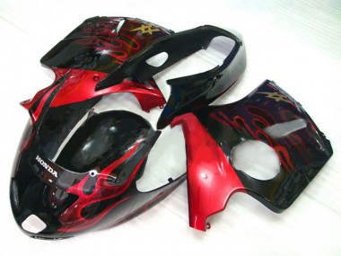 Best 1996-2007 Honda CBR1100XX Blackbird Motorcycle Fairing Kits - Glossy Black Red Flame UK