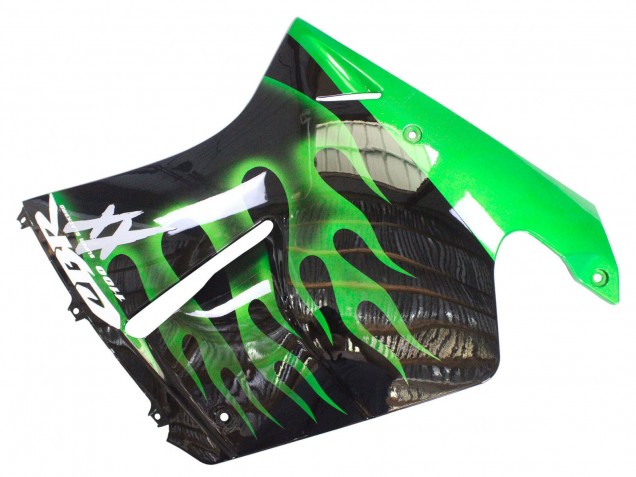 1996-2007 Honda CBR1100XX Blackbird Motorcycle Fairing - Glossy Black Green Flame UK