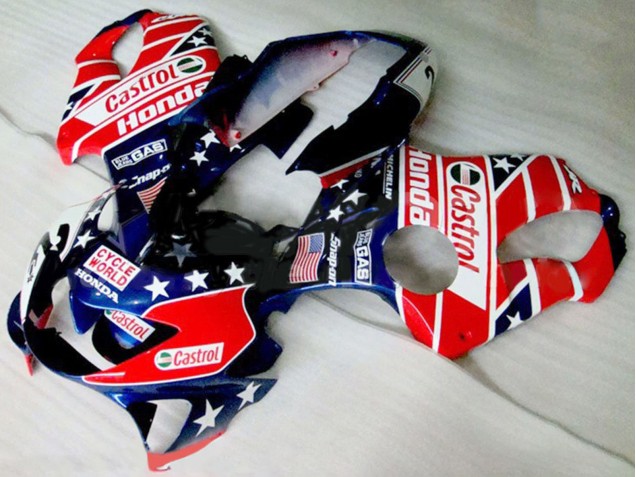 1999-2000 Honda CBR600 F4 Motorcycle Fairings - Red White Blue Glossy Black Star Castrol UK