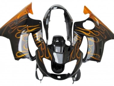 Best 1999-2000 Honda CBR600 F4 Motorcycle Fairings - Glossy Black Gold Flame UK