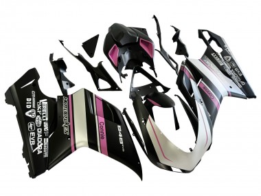 Best 2007-2014 Ducati 848 Motorcycle Fairings - White Pink Glossy Black Connie UK