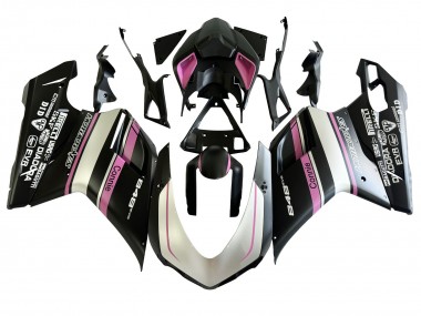 Best 2007-2014 Ducati 848 Motorcycle Fairings - White Pink Glossy Black Connie UK