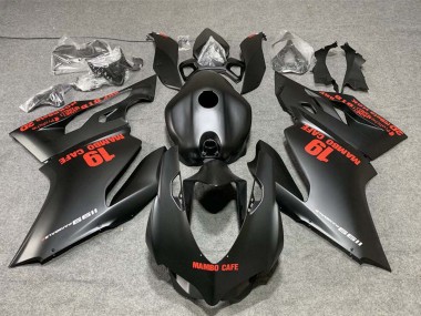 Best 2011-2014 Ducati 1199 Motorcycle Fairings - Matte Black with Red Decals Mambo Cafe 19 UK