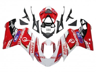 Best 2011-2014 Ducati 1199 Motorcycle Fairings - White Red Glossy Black Ficc Fiamm UK