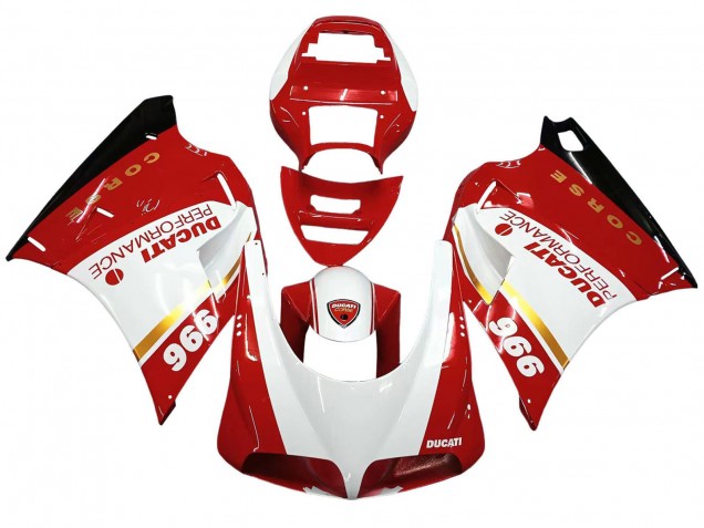 1993-2005 Ducati 996 Motorcycle Fairings - White Red Gold Glossy Black Corse Performance UK